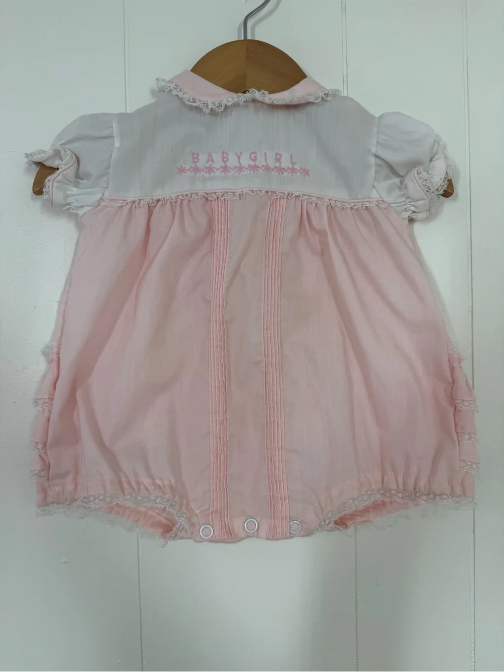 Toddle Tyke Vintage Embroidered “Babygirl” Pink Bubble Romper